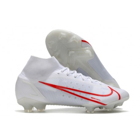 Nya Nike Mercurial Superfly 8 FG Fotbollsskor Vit Röd